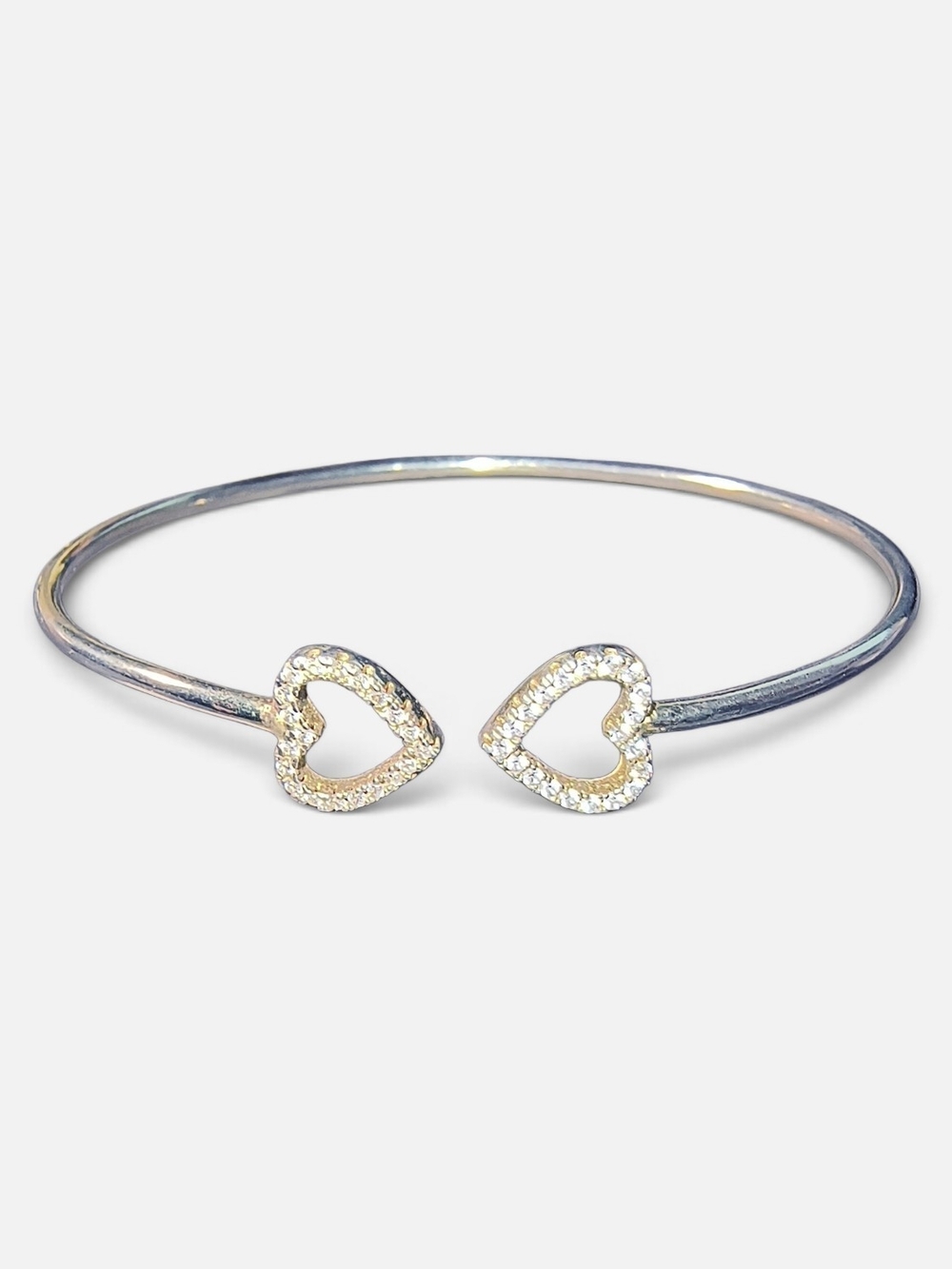 Sterling Silver Open Heart Crystal Accent Bracelet: Small Adult Or Child Size